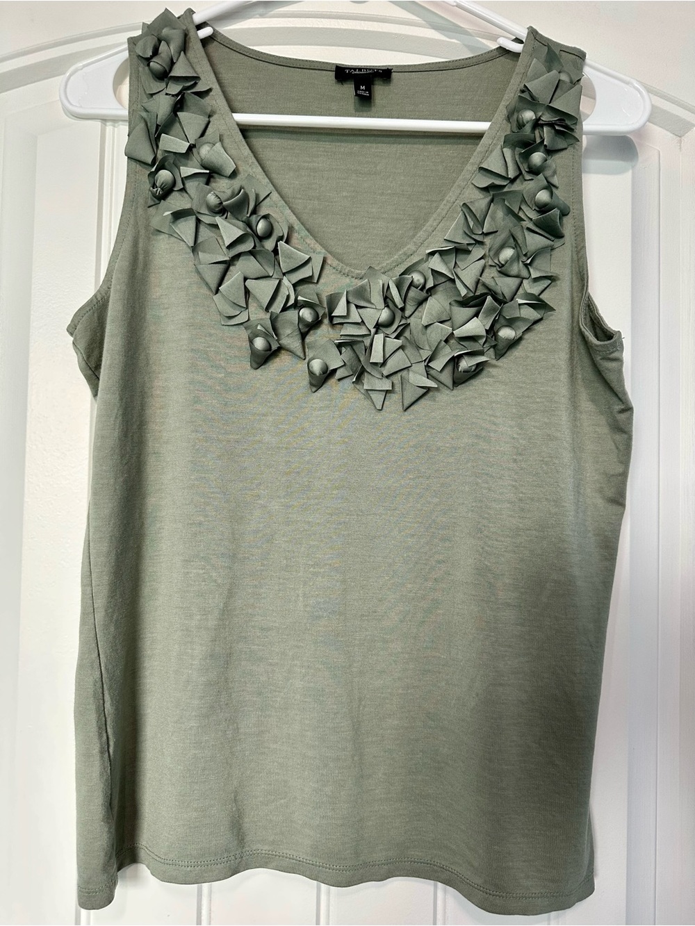 Talbots Sage Green V-Neck Embellished Tank